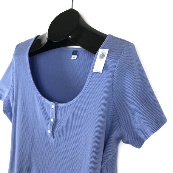 NEW Old Navy Waffle Lounge Short Sleeve Top Women's Plus Size 2X Blue Cropped - Picture 2 of 9